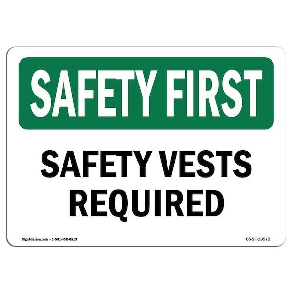 OSHA Sign, Vests Required, 5in X 3.5in Decal, 10PK, 5" W, 3.5" H, Landscape, PK10